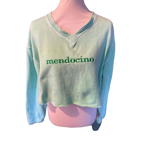 Mendocino The Shirt Company Lime Green Long Sleeve V-Neck Raw Hem Sweatshirt Siz - Picture 5 of 7